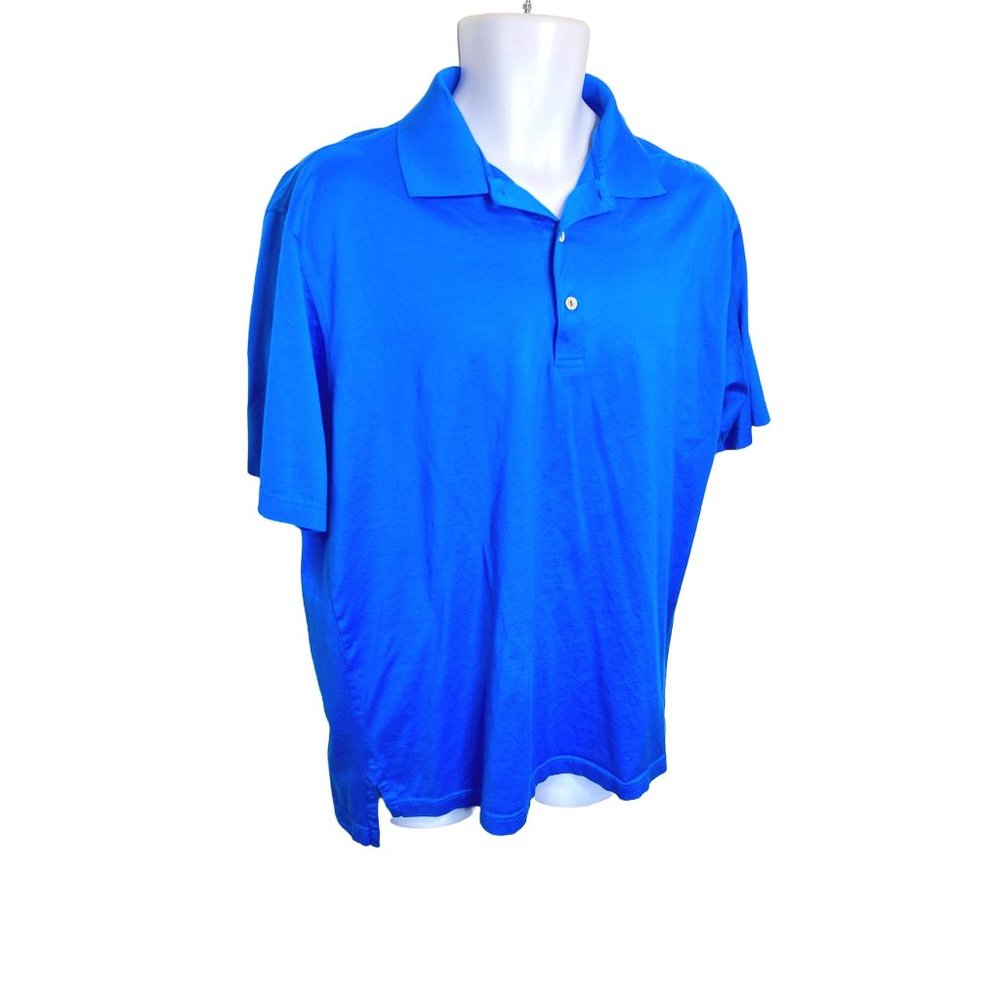 Peter Millar Large Men's Golf Polo Shirt 100% Cotton Blue Short Sleeve - Picture 2 of 9